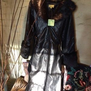 2 left! Vegan leather faux fur trench coat